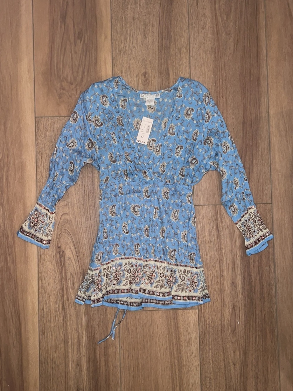 dressbarn Light Blue Paisley V-Neck Tunic